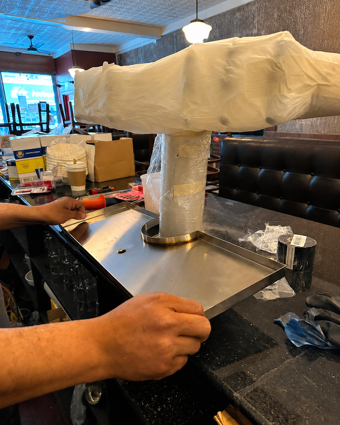 Draft beer tower installation work
